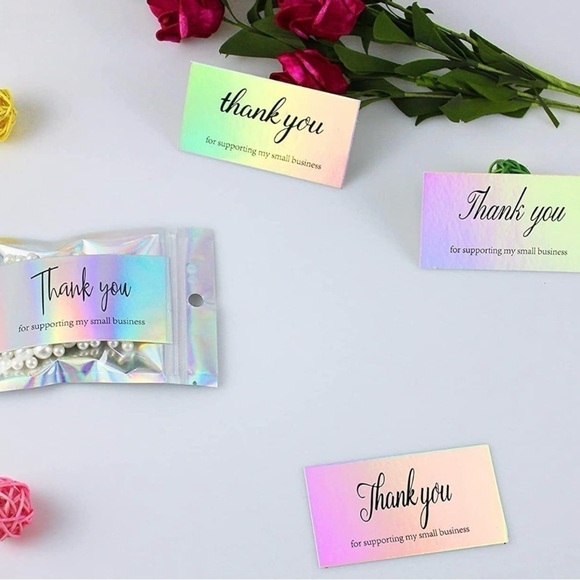 50pcs/pack Thank You cards for business holographic mini rainbow 3.5 x 2 in New - Picture 4 of 9